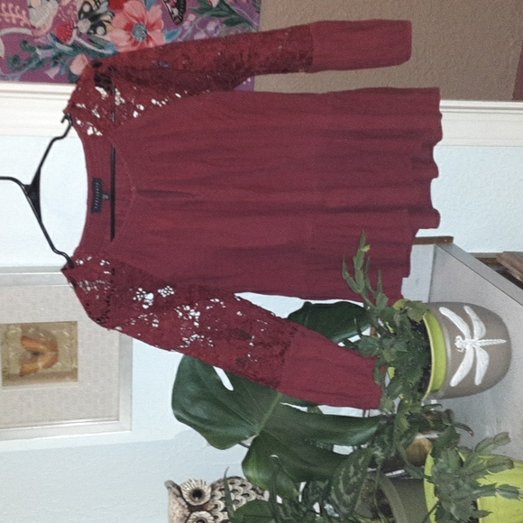 Boho peasant top embroidered  lace sleeve  😍 xs womens rusted red color - Picture 8 of 8